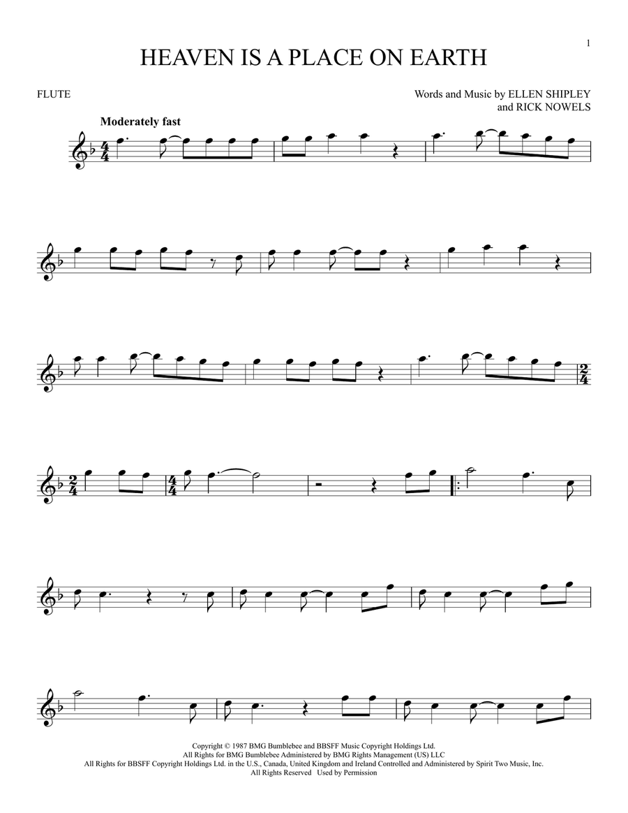 Heaven Is A Place On Earth Flute Solo scores gallery preview page 1