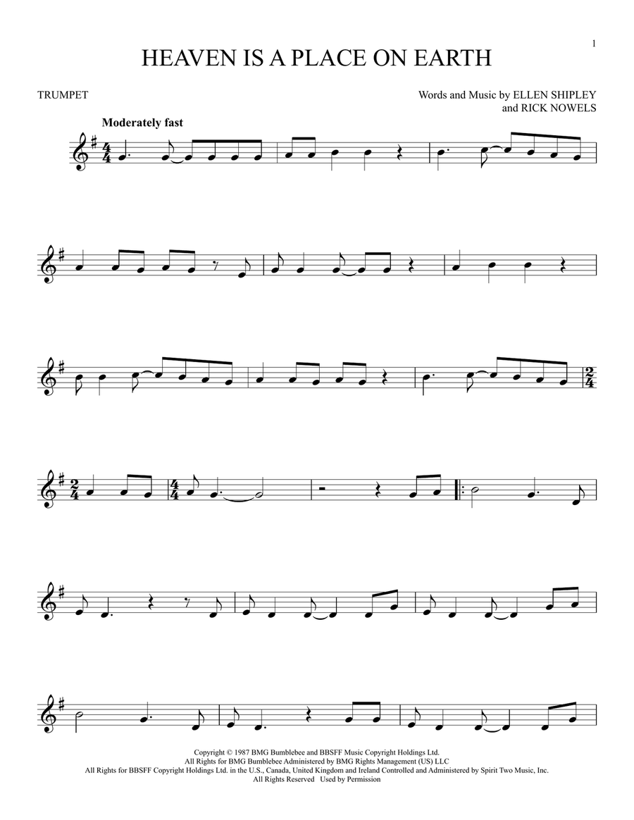 Heaven Is A Place On Earth Trumpet Solo scores gallery preview page 1
