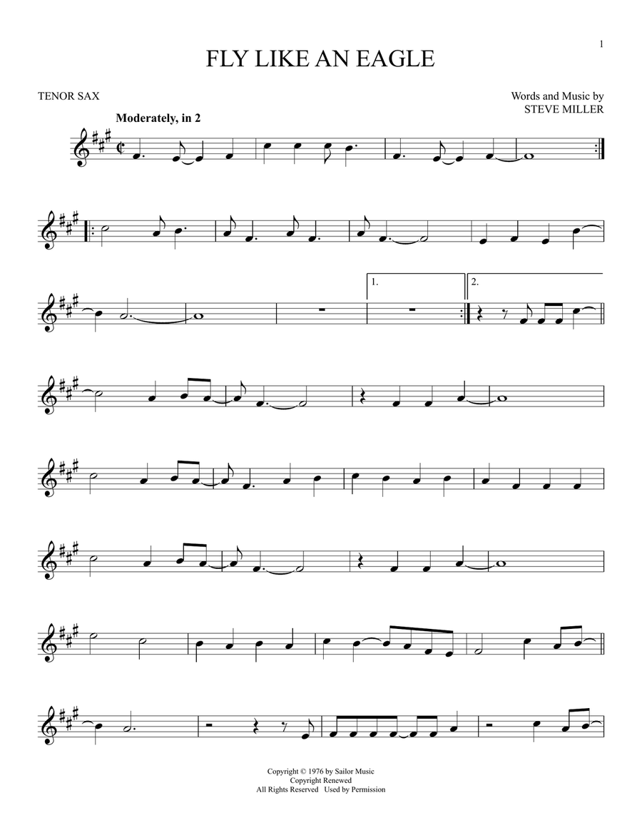 Fly Like An Eagle Fly Like An Eagle Tenor Saxophone scores gallery preview page 1