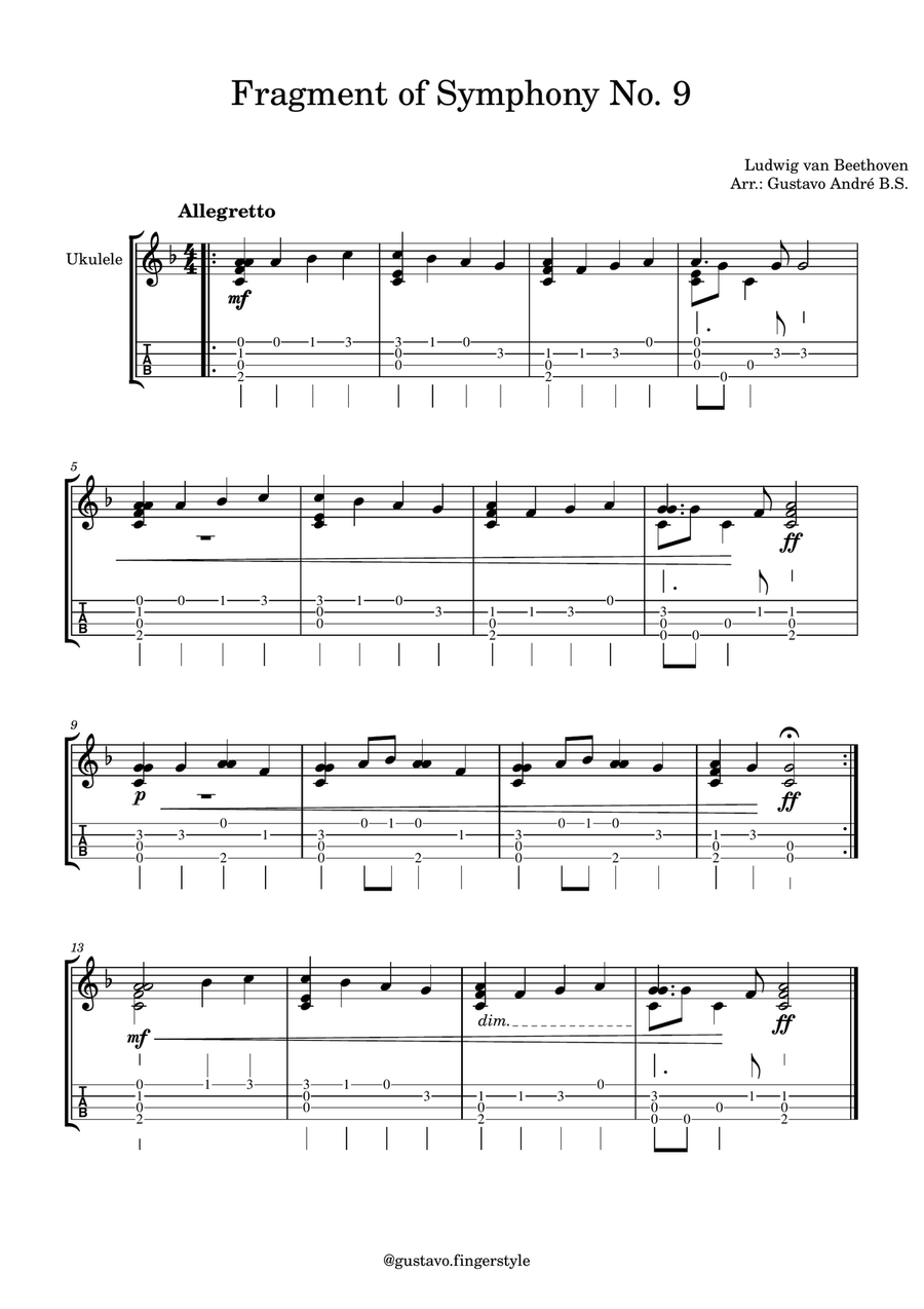 Fragment of Symphony No. 9 Ukulele scores gallery preview page 1