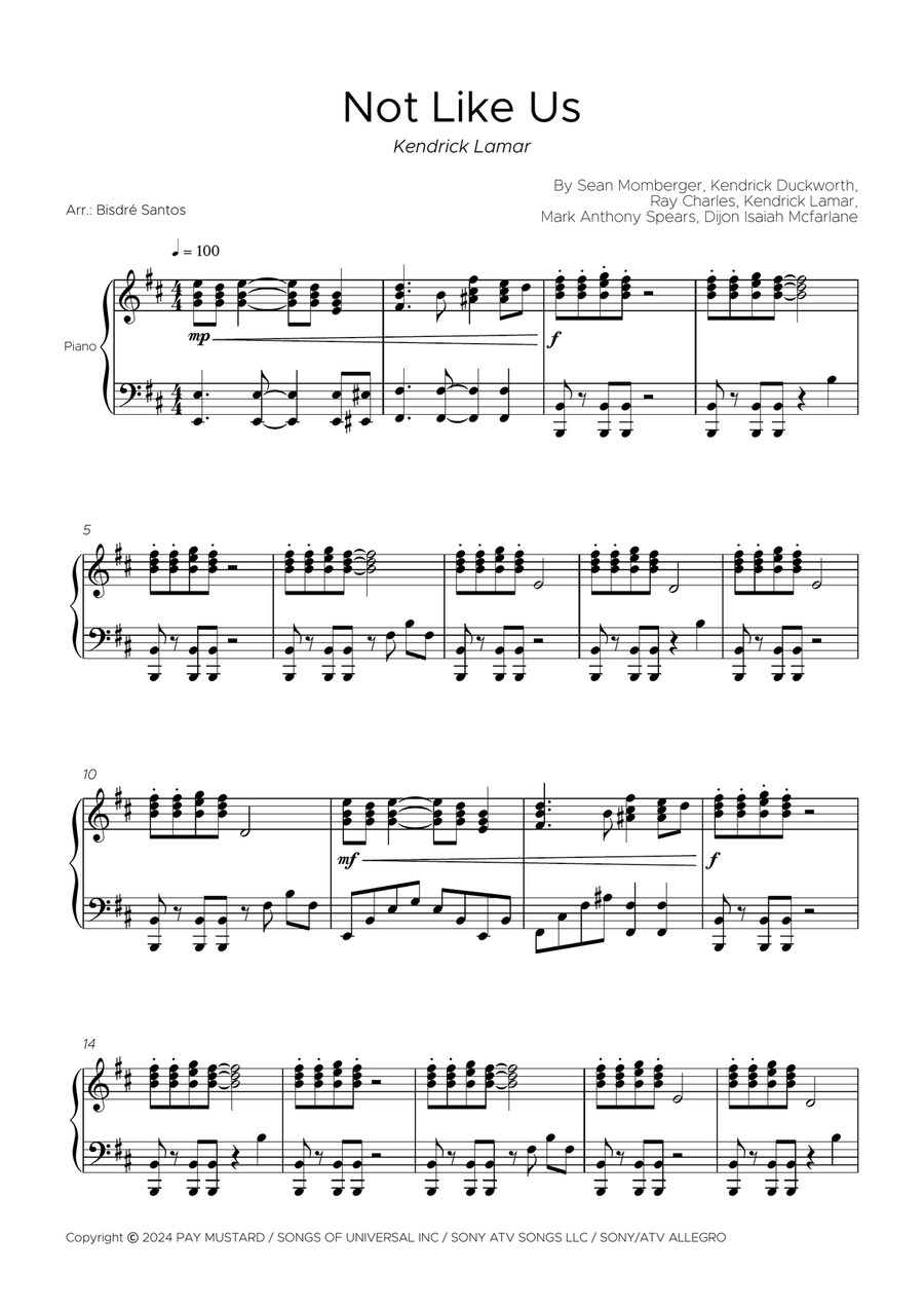 Not Like Us Not Like Us Piano Method scores gallery preview page 1