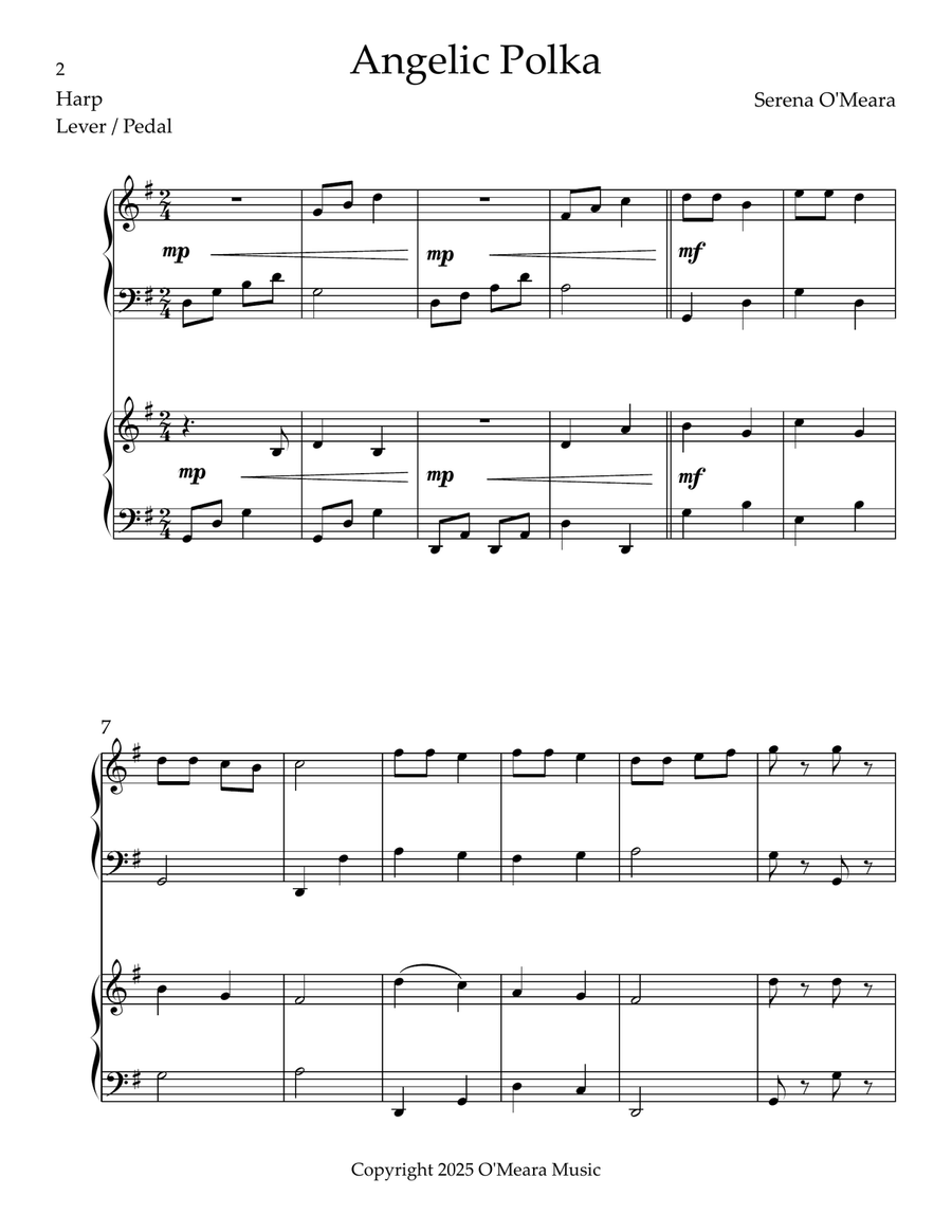 Angelic Polka, Harp Duet Pedal Harp - Digital Sheet Music page 2