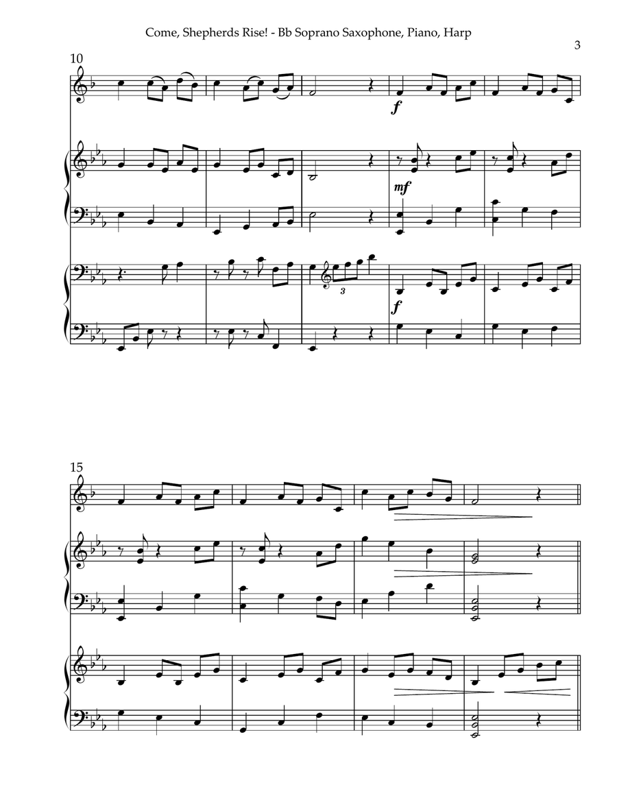 Come, Shepherds Rise! Trio for Bb Soprano Saxophone, Piano & Harp Small Ensemble scores gallery preview page 3