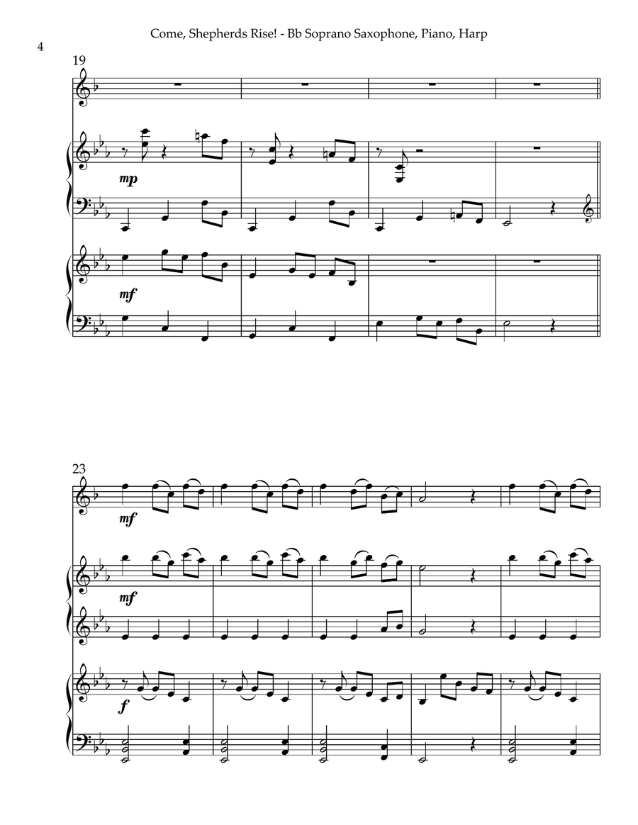Come, Shepherds Rise! Trio for Bb Soprano Saxophone, Piano & Harp Small Ensemble scores gallery preview page 4