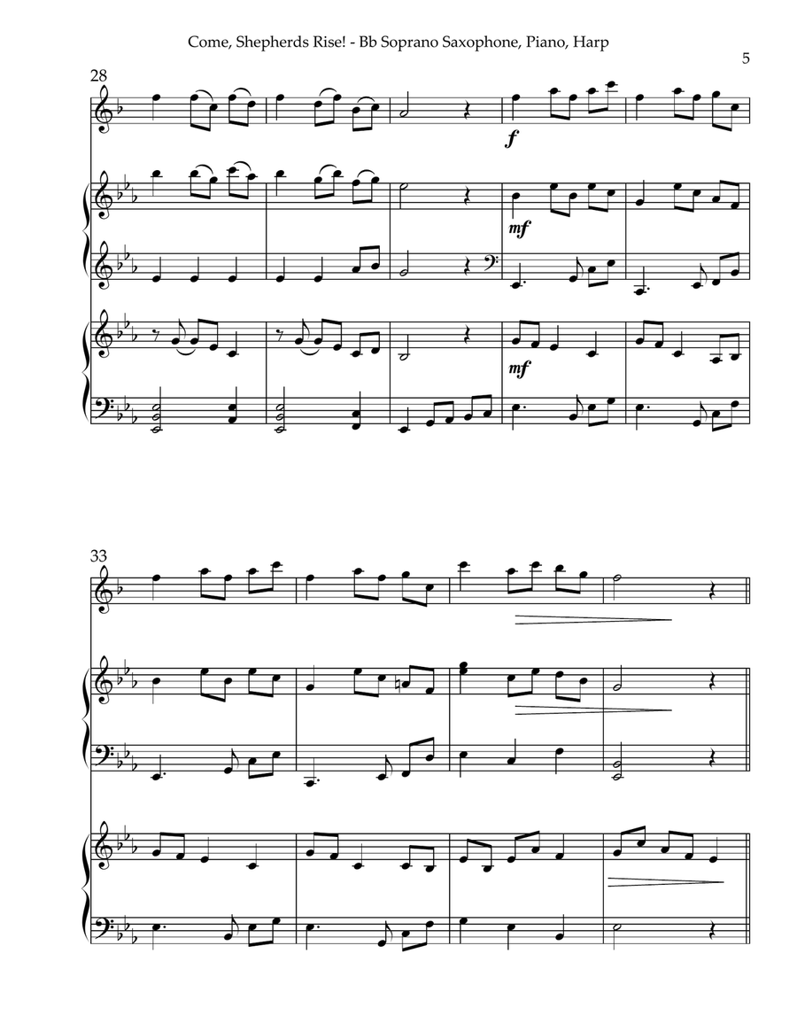 Come, Shepherds Rise! Trio for Bb Soprano Saxophone, Piano & Harp Small Ensemble scores gallery preview page 5
