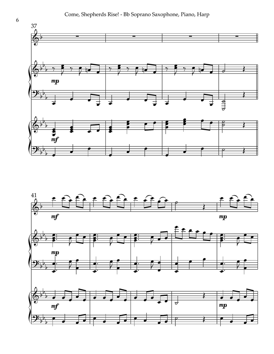 Come, Shepherds Rise! Trio for Bb Soprano Saxophone, Piano & Harp Small Ensemble scores gallery preview page 6