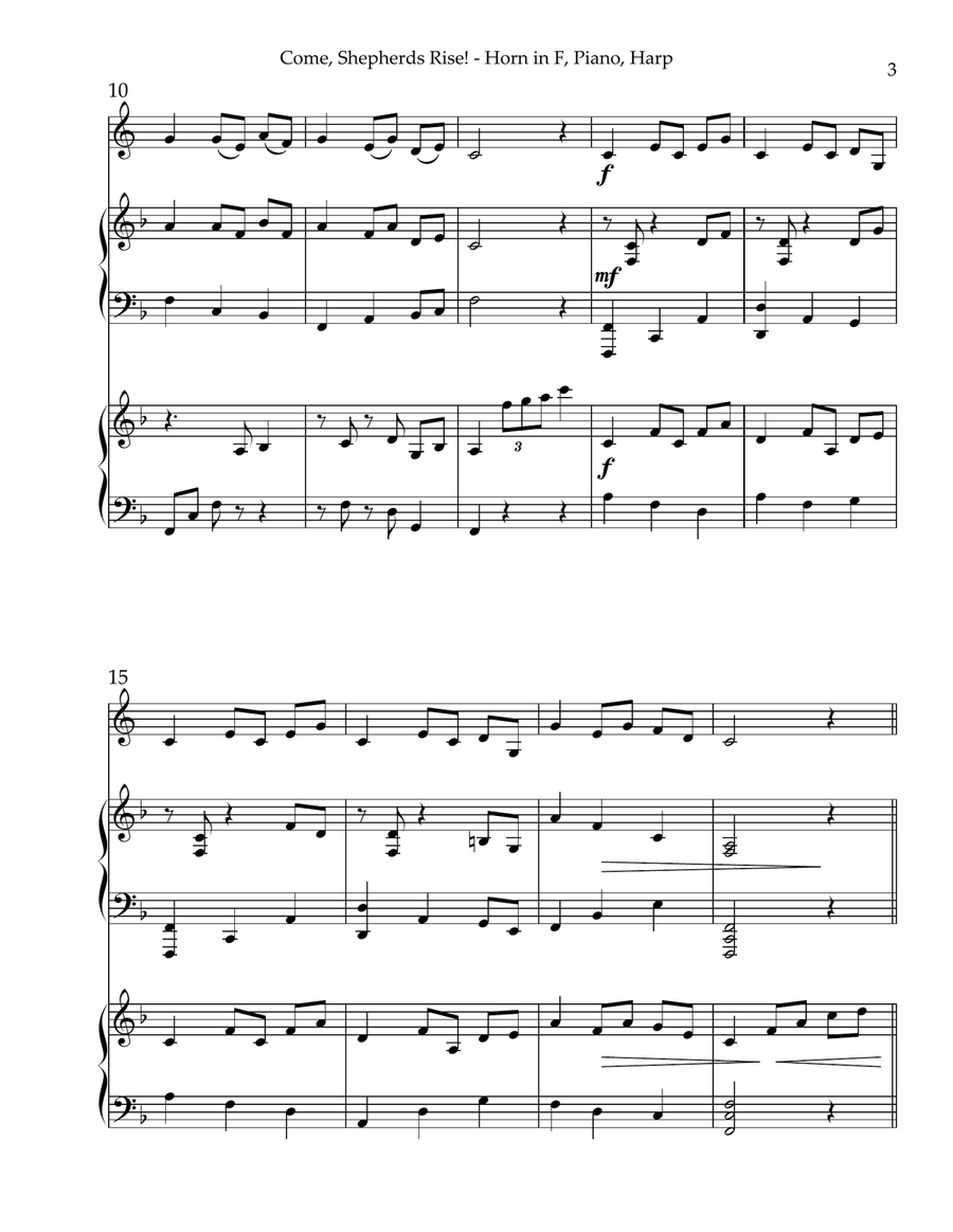 Come, Shepherds Rise! Trio for Horn in F, Piano & Harp Small Ensemble scores gallery preview page 3