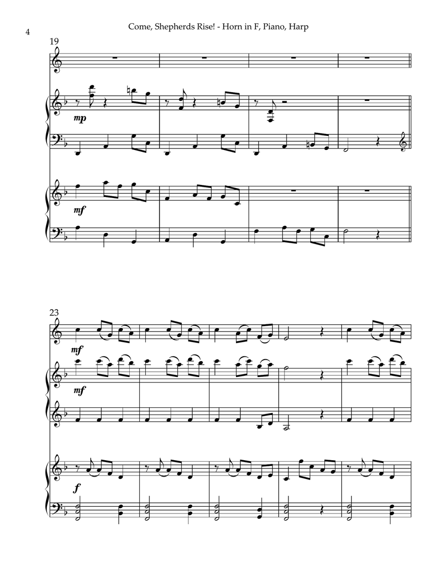 Come, Shepherds Rise! Trio for Horn in F, Piano & Harp Small Ensemble scores gallery preview page 4