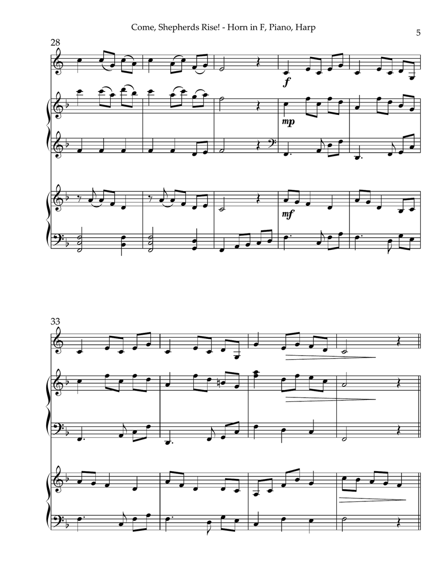 Come, Shepherds Rise! Trio for Horn in F, Piano & Harp Small Ensemble scores gallery preview page 5