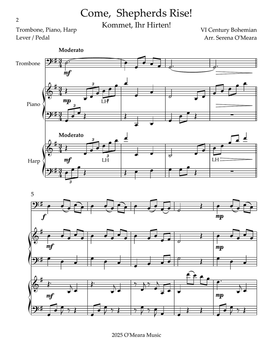 Come, Shepherds Rise! Trio for Trombone, Piano & Harp Trombone Trio scores gallery preview page 2