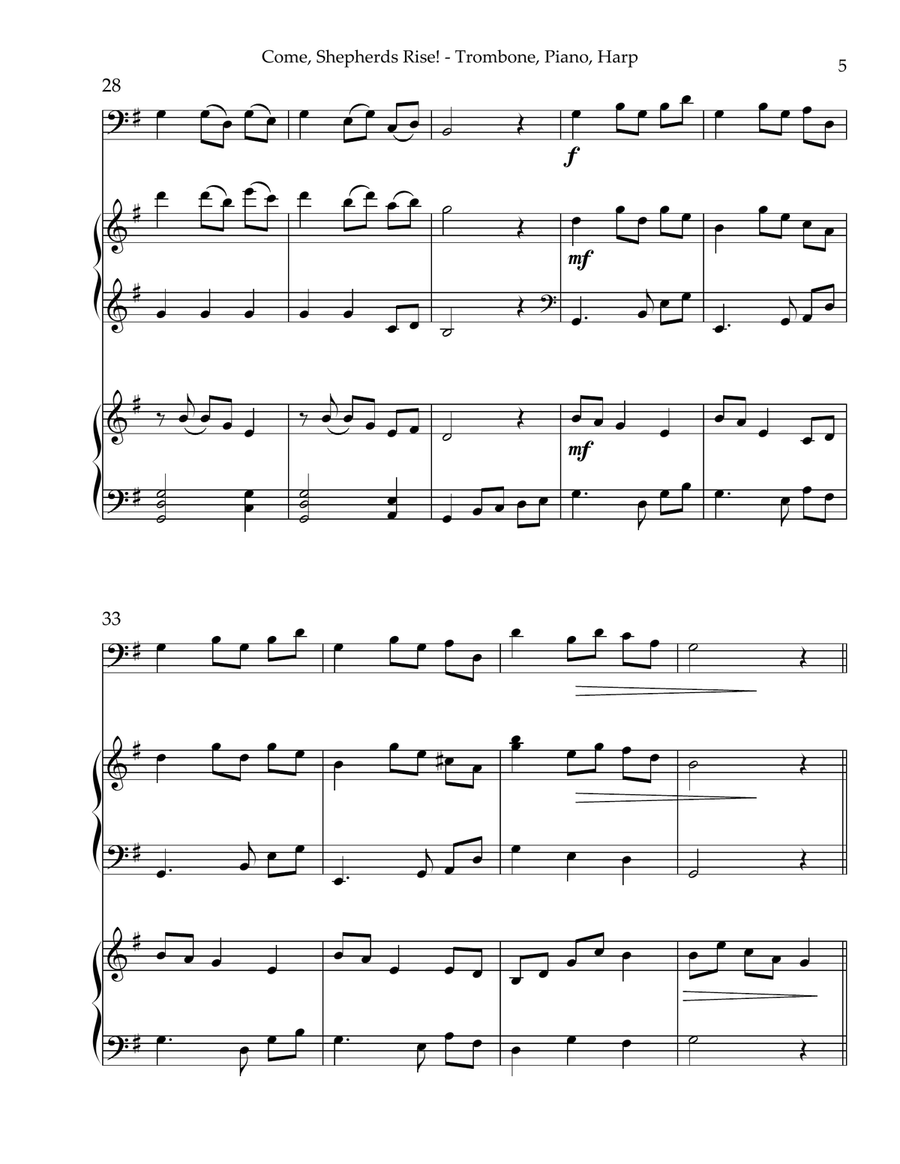 Come, Shepherds Rise! Trio for Trombone, Piano & Harp Trombone Trio scores gallery preview page 5