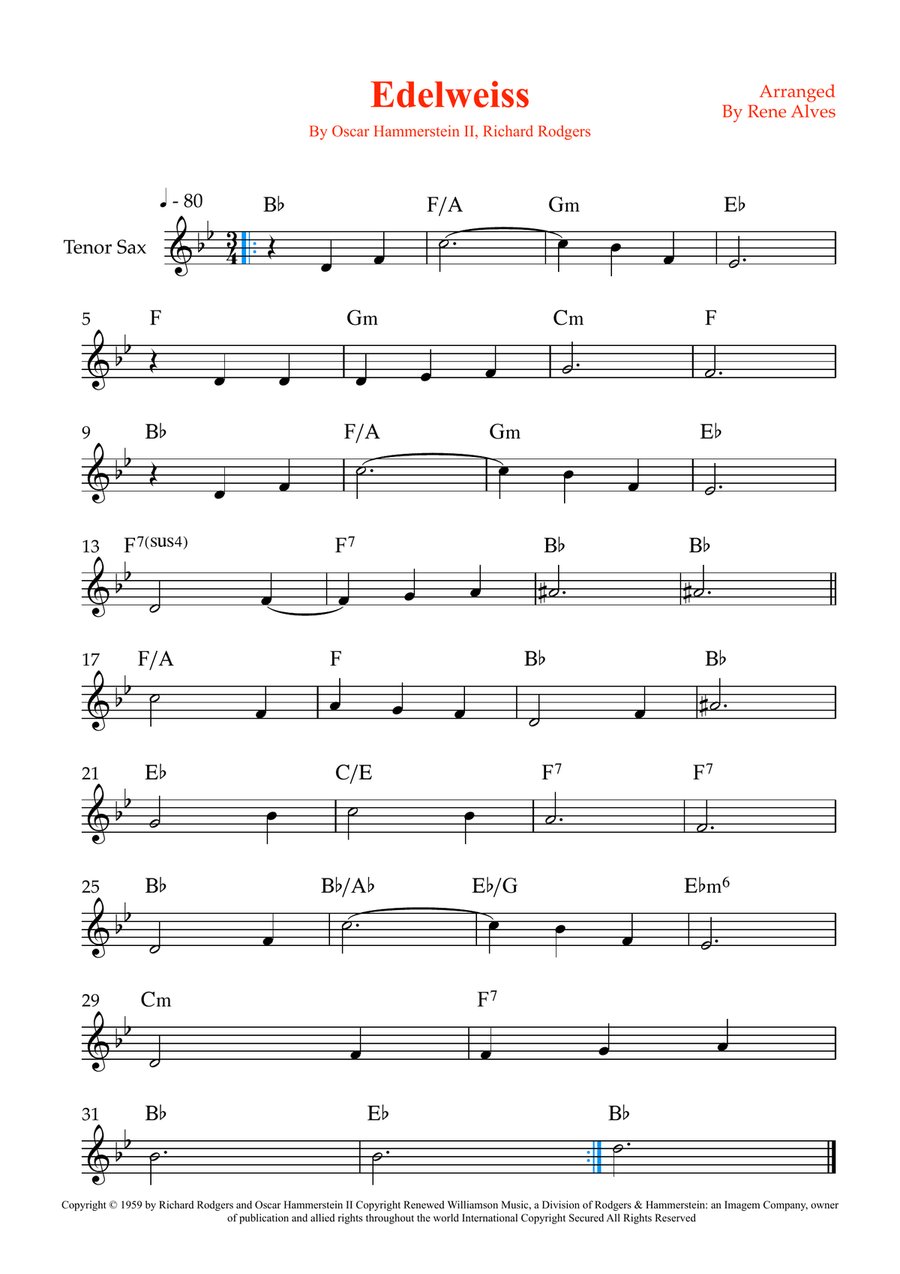 Edelweiss Edelweiss Tenor Saxophone scores gallery preview page 1