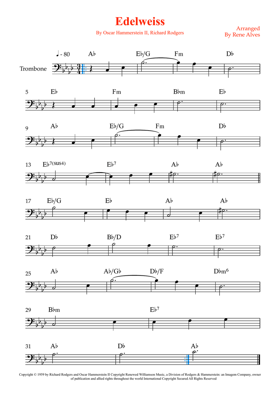 Edelweiss Edelweiss Trombone Solo scores gallery preview page 1