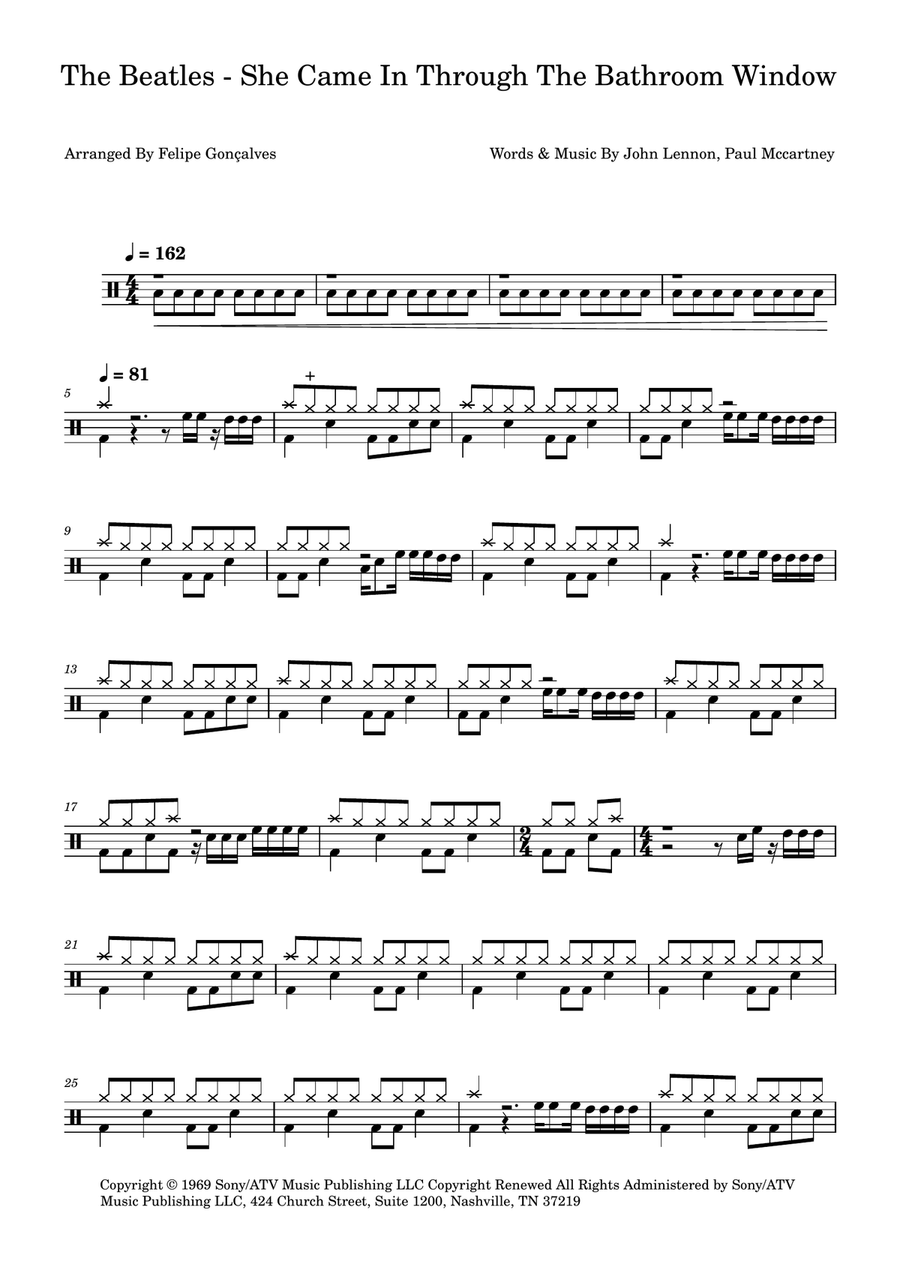 She Came In Through The Bathroom Window Drum Set scores gallery preview page 1