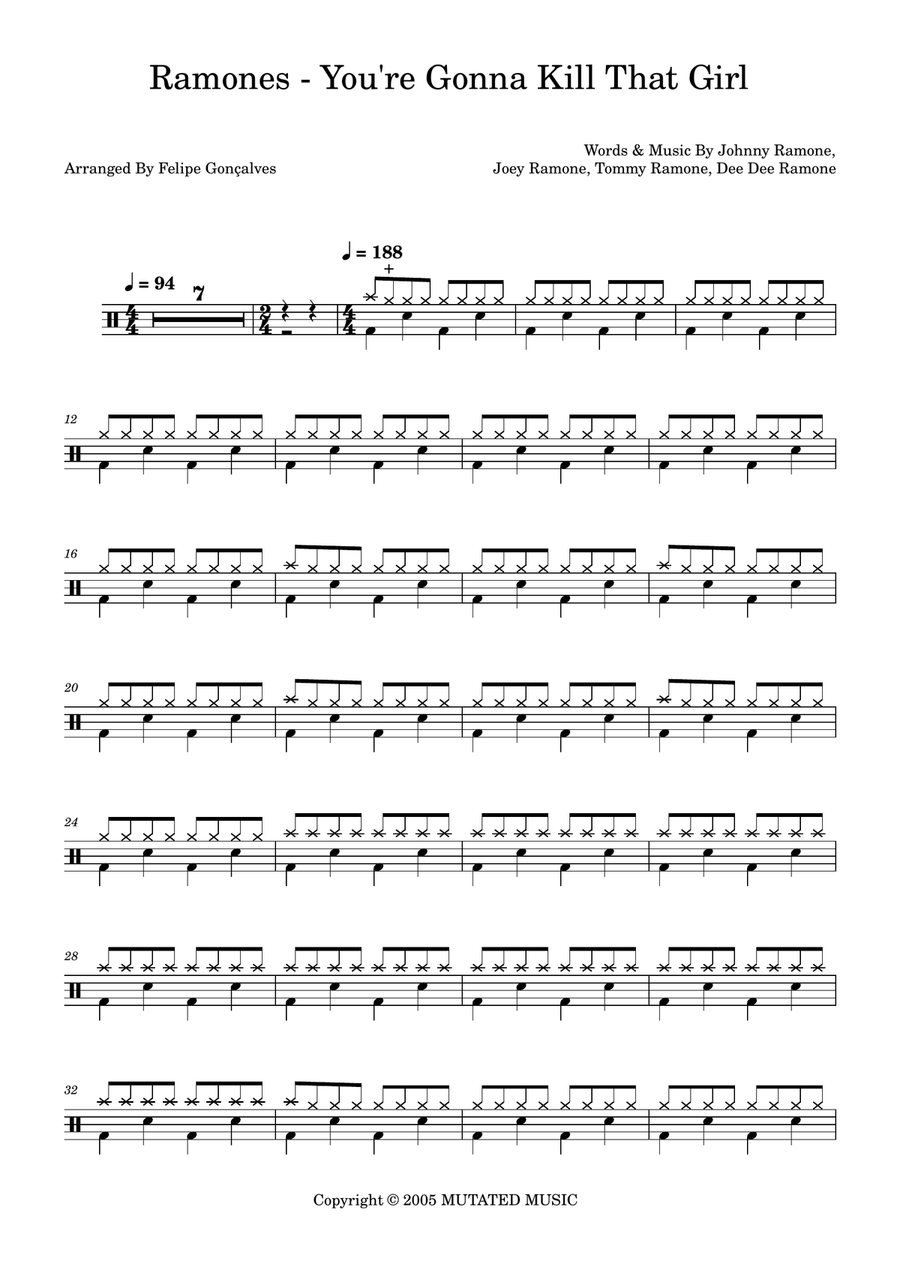 You're Gonna Kill That Girl Drum Set scores gallery preview page 1