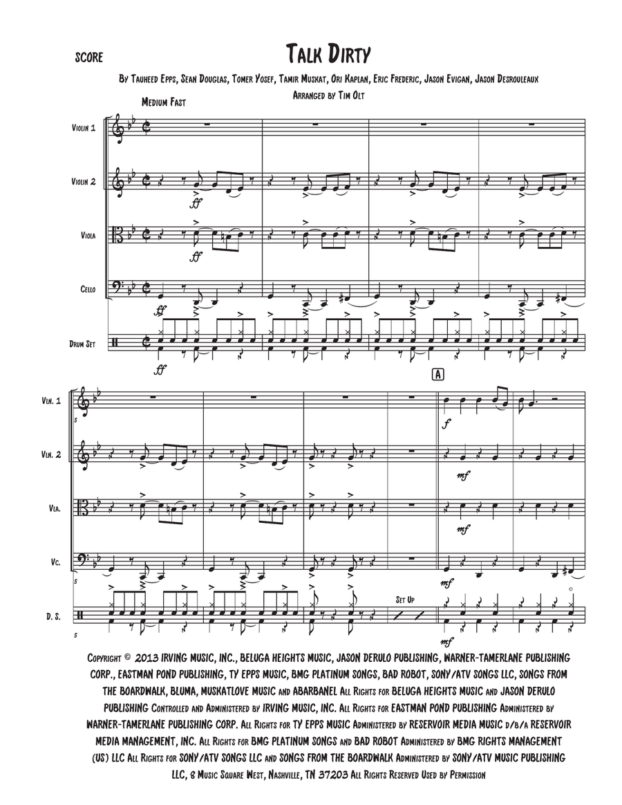 Talk Dirty Talk Dirty String Quartet scores gallery preview page 1