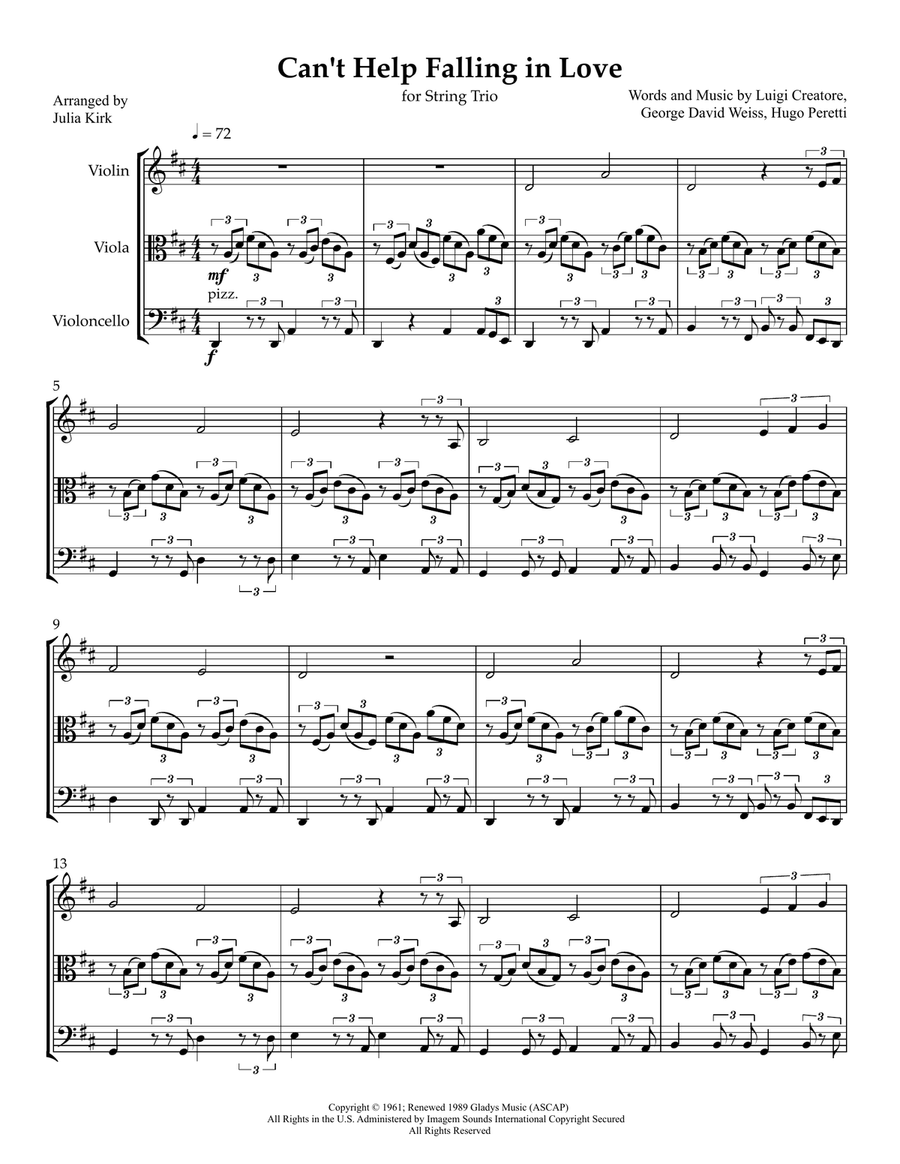 Can't Help Falling In Love String Trio scores gallery preview page 1