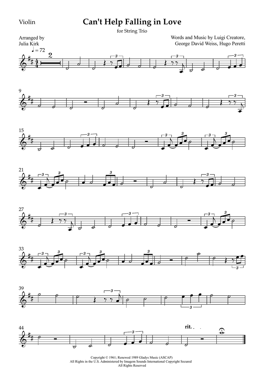 Can't Help Falling In Love String Trio scores gallery preview page 4