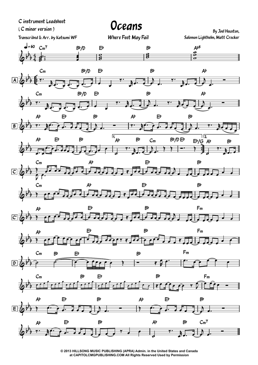 Oceans (Where Feet May Fail) Piano scores gallery preview page 1