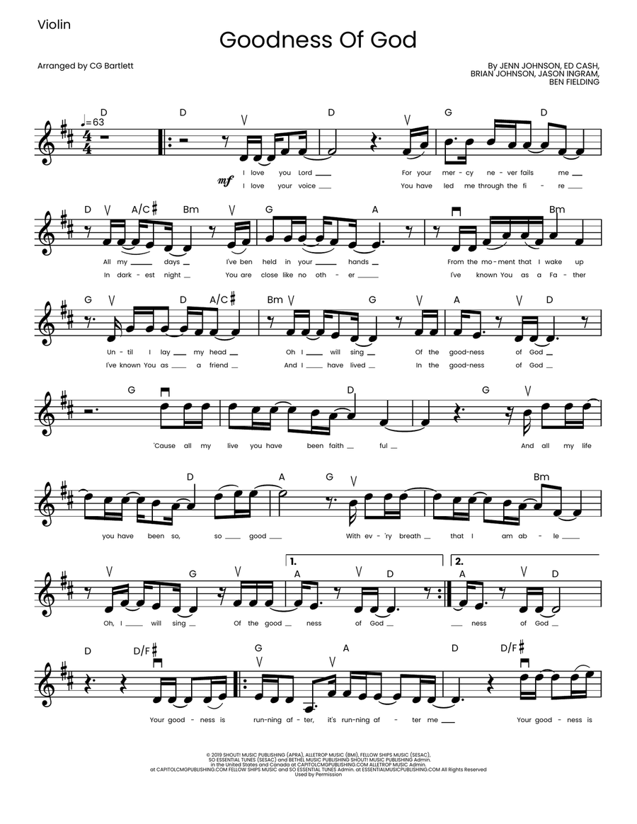 Goodness Of God Goodness Of God Violin scores gallery preview page 1