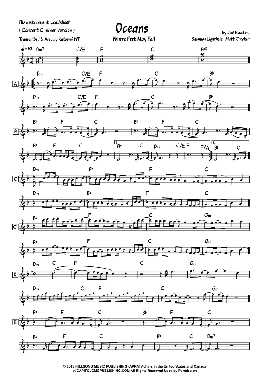 Oceans (Where Feet May Fail) Piano scores gallery preview page 1