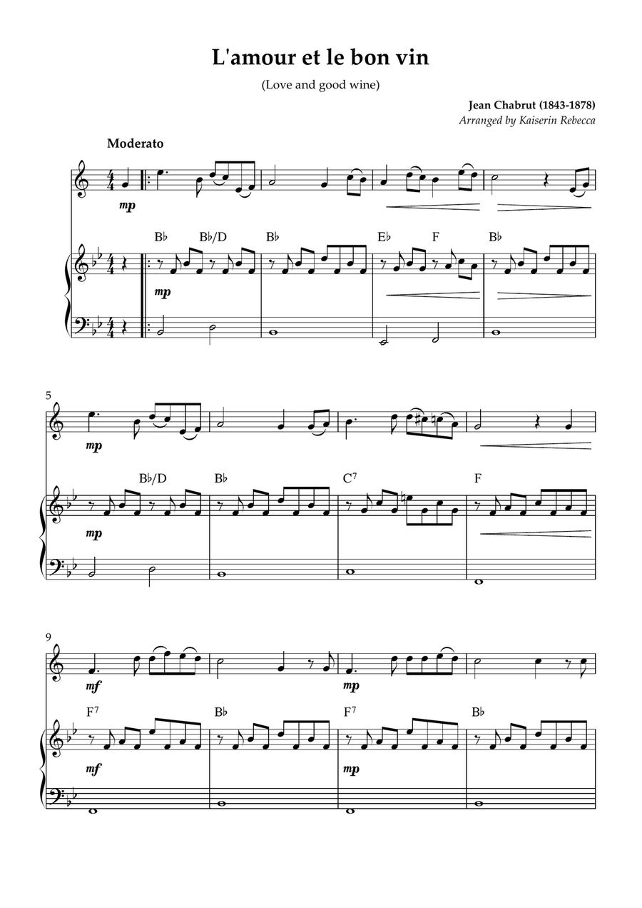 L'amour et le bon vin L'amour et le bon vin B-Flat Clarinet scores gallery preview page 1