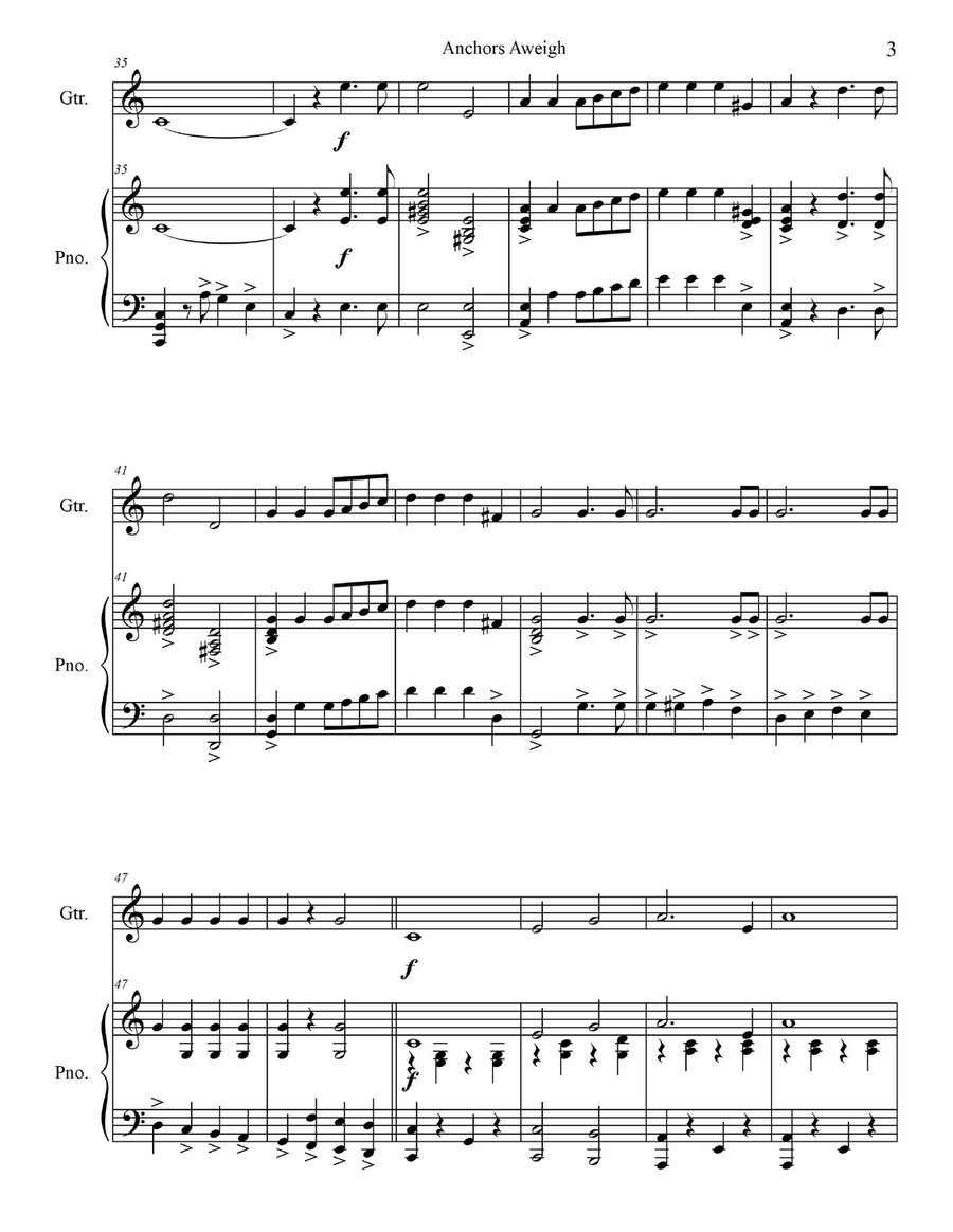 Anchors Aweigh - for Guitar with Piano Accompaniment Acoustic Guitar scores gallery preview page 5
