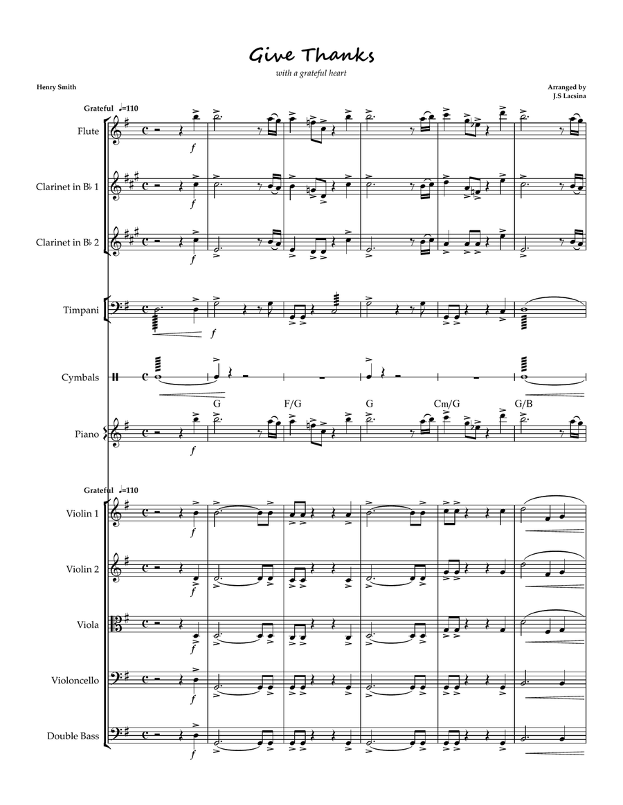 Give Thanks With A Grateful Heart Chamber Orchestra scores gallery preview page 1
