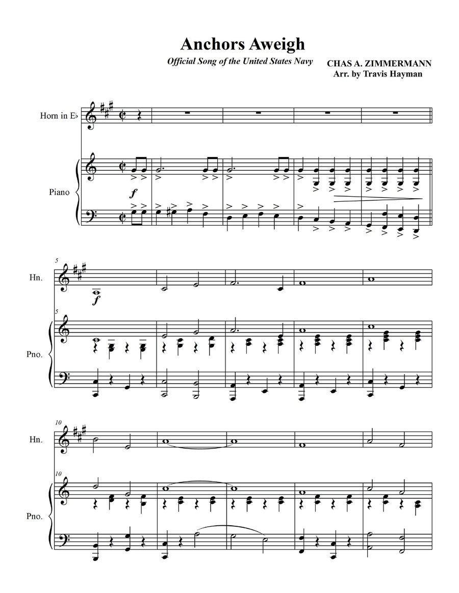 Anchors Aweigh - for Horn in Eb with Piano Accompaniment Piano scores gallery preview page 3