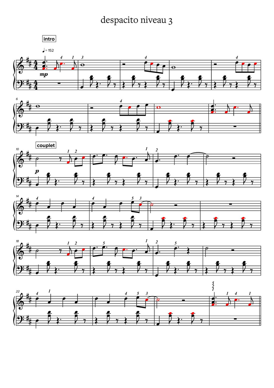 Despacito niveau 3 Despacito niveau 3 Easy Piano scores gallery preview page 1