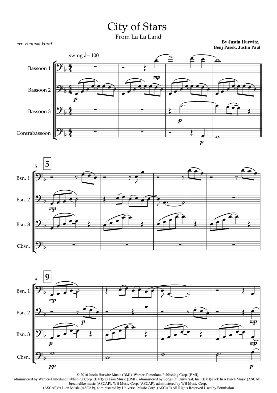 City Of Stars City Of Stars Bassoon Quartet scores gallery preview page 1