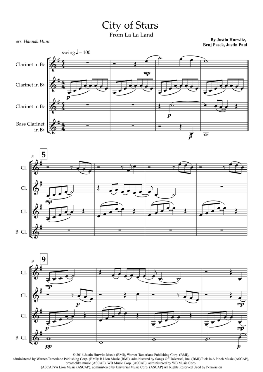 City Of Stars City Of Stars Clarinet Quartet scores gallery preview page 1