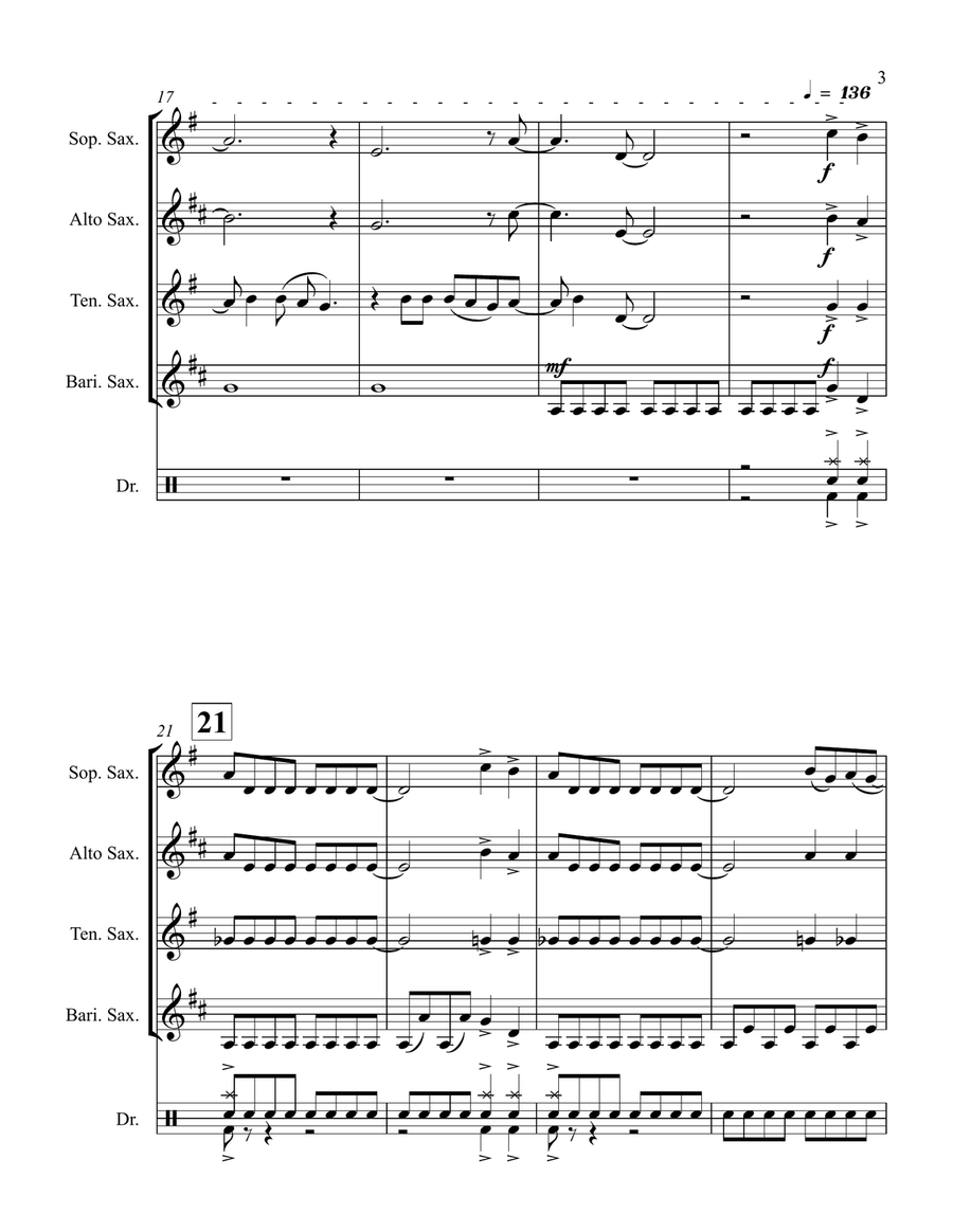 Mamma Mia Mamma Mia Saxophone Quartet scores gallery preview page 3