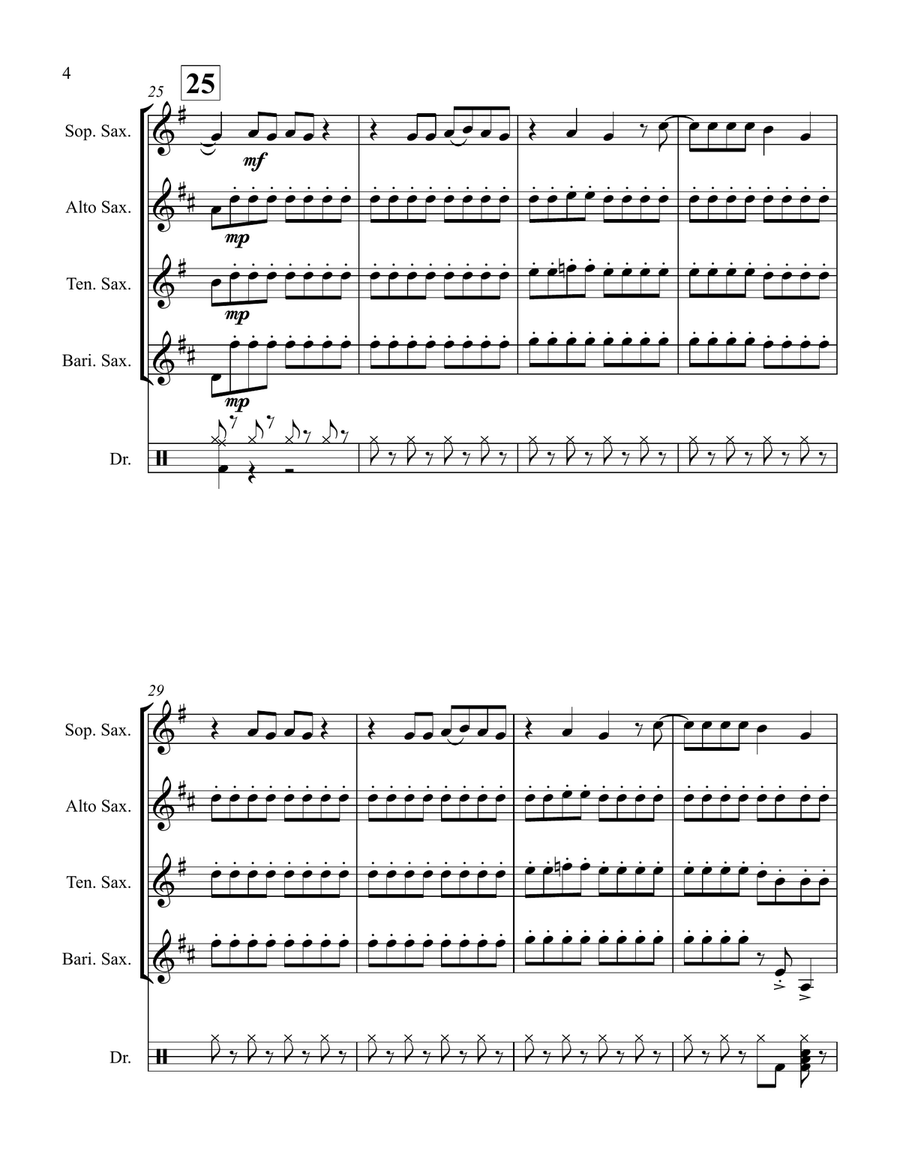 Mamma Mia Mamma Mia Saxophone Quartet scores gallery preview page 4