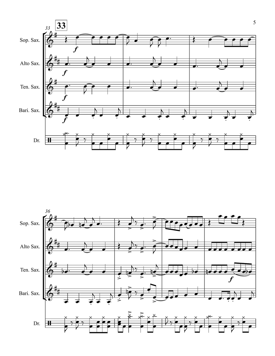 Mamma Mia Mamma Mia Saxophone Quartet scores gallery preview page 5
