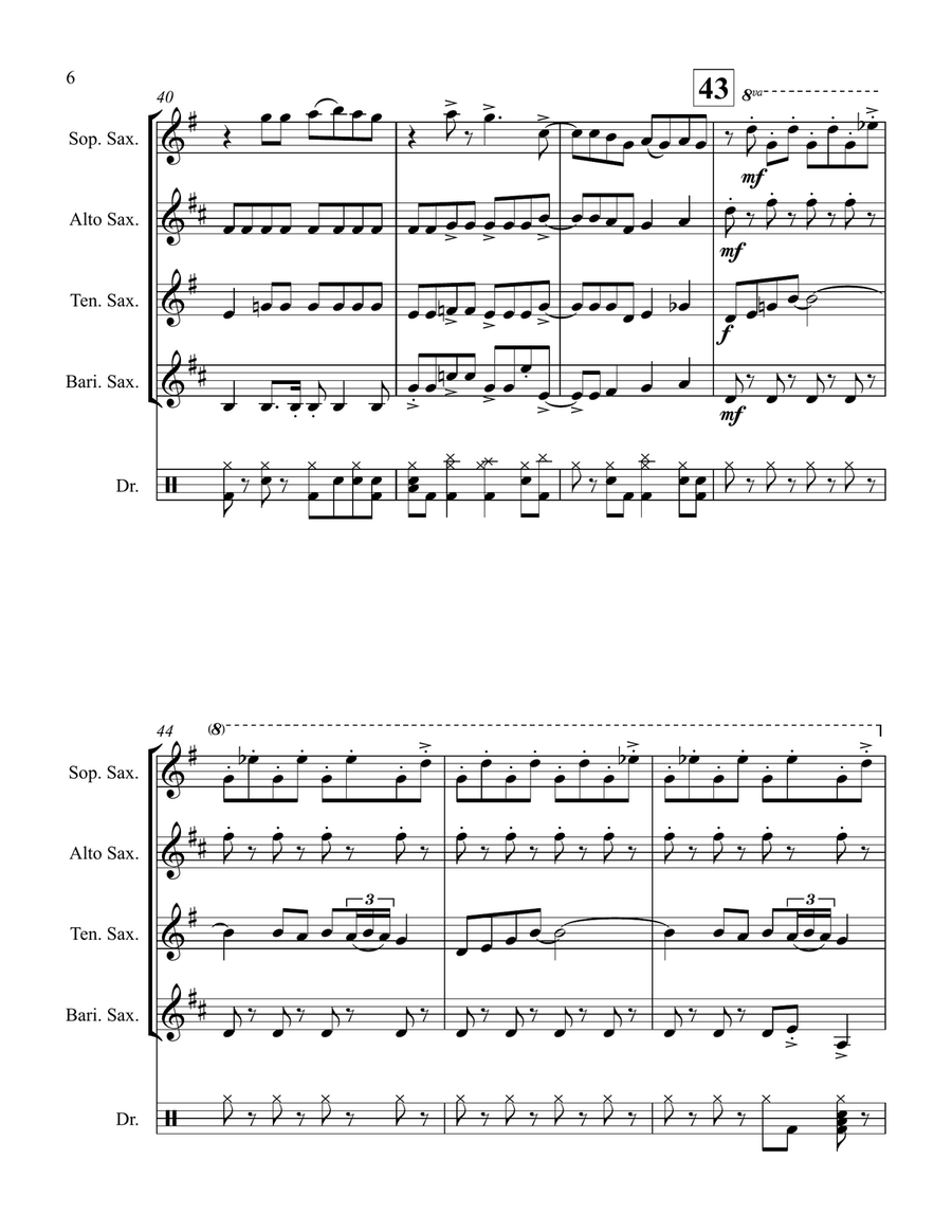 Mamma Mia Mamma Mia Saxophone Quartet scores gallery preview page 6