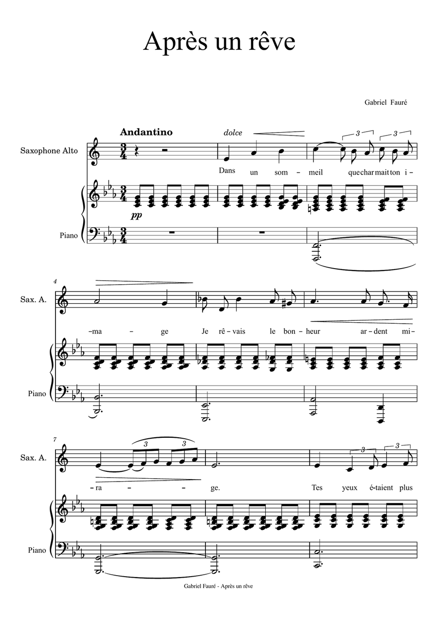 Après un rêve Après un rêve Alto Saxophone scores gallery preview page 1
