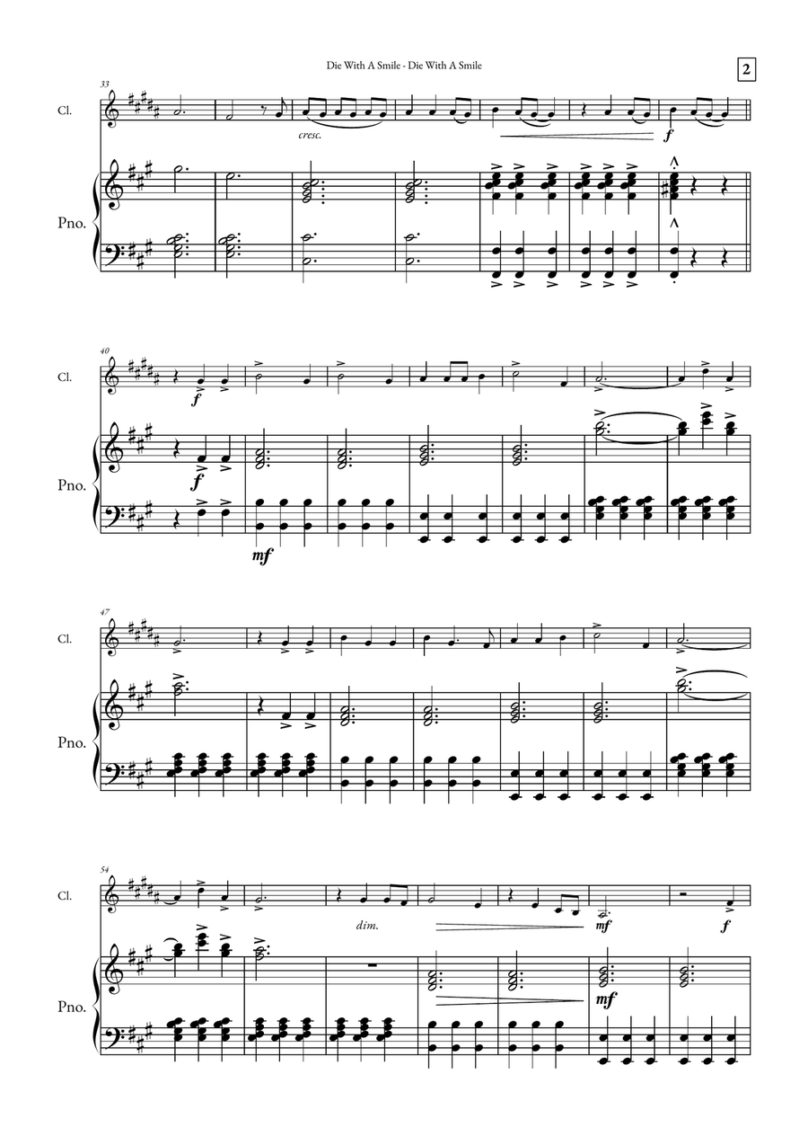 Die With A Smile B-Flat Clarinet scores gallery preview page 2