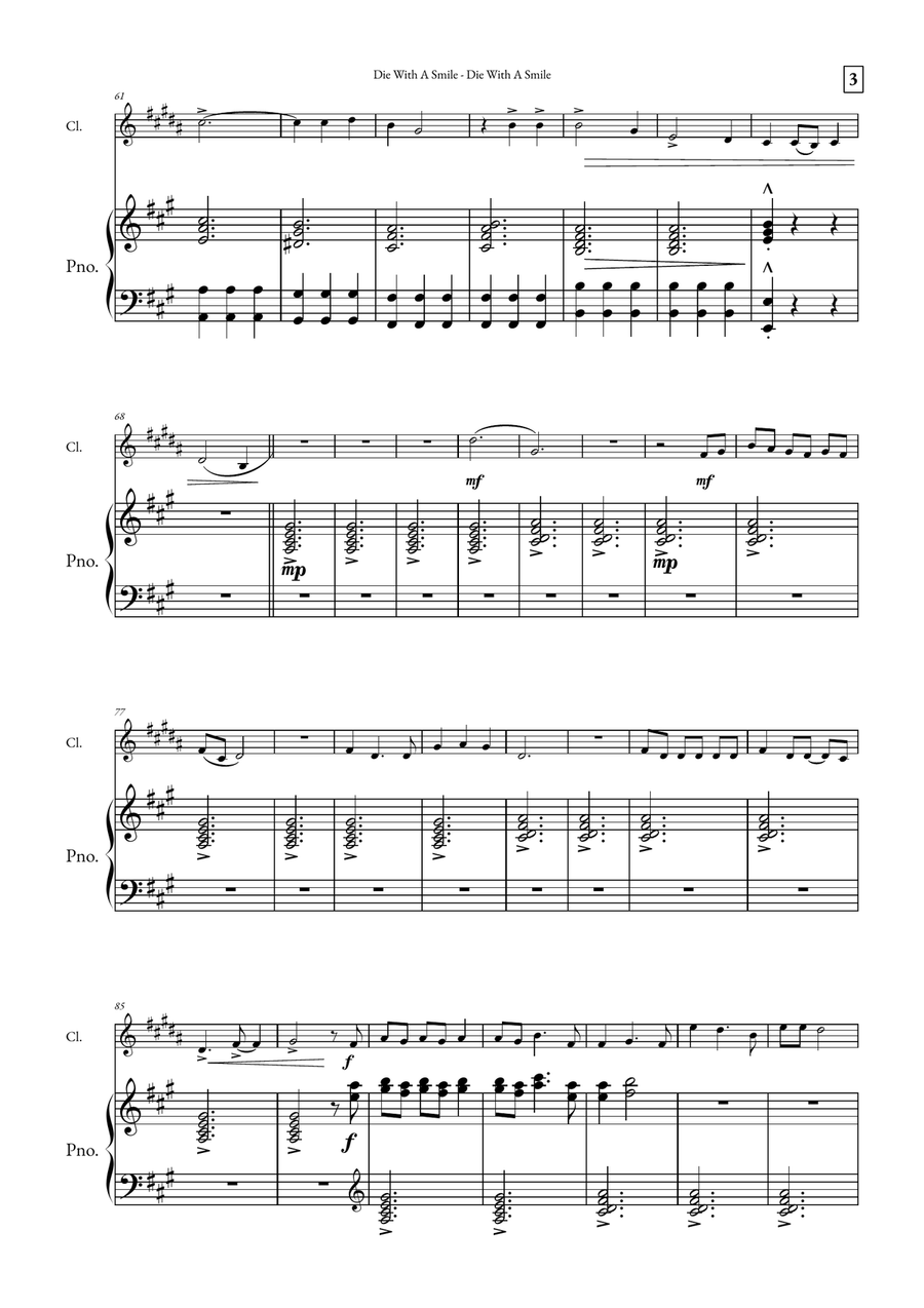 Die With A Smile B-Flat Clarinet scores gallery preview page 3