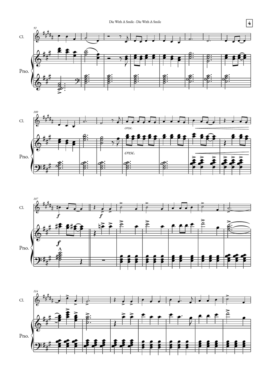 Die With A Smile B-Flat Clarinet scores gallery preview page 4
