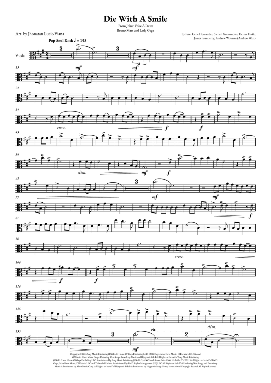 Die With A Smile Viola Solo scores gallery preview page 1
