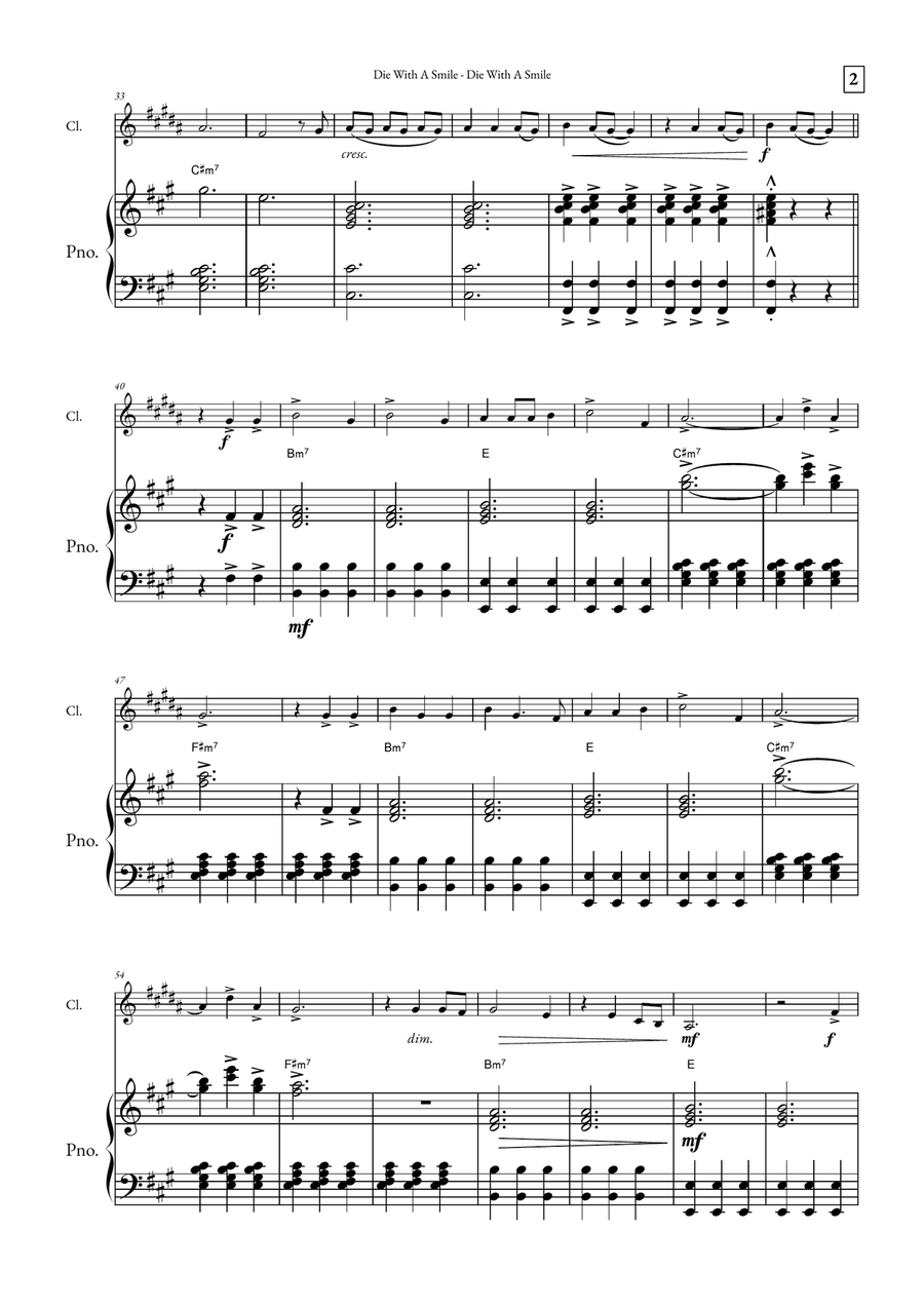Die With A Smile B-Flat Clarinet scores gallery preview page 2