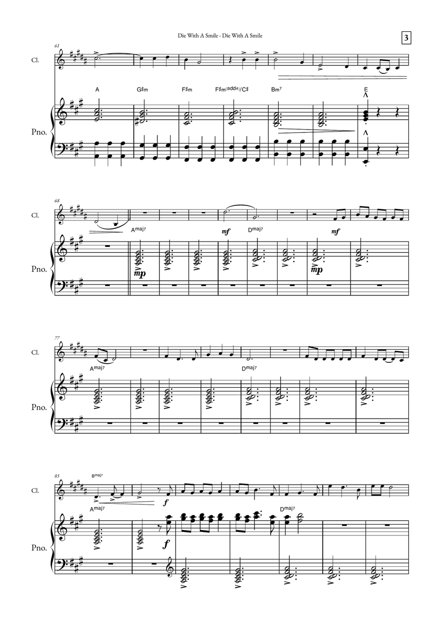 Die With A Smile B-Flat Clarinet scores gallery preview page 3