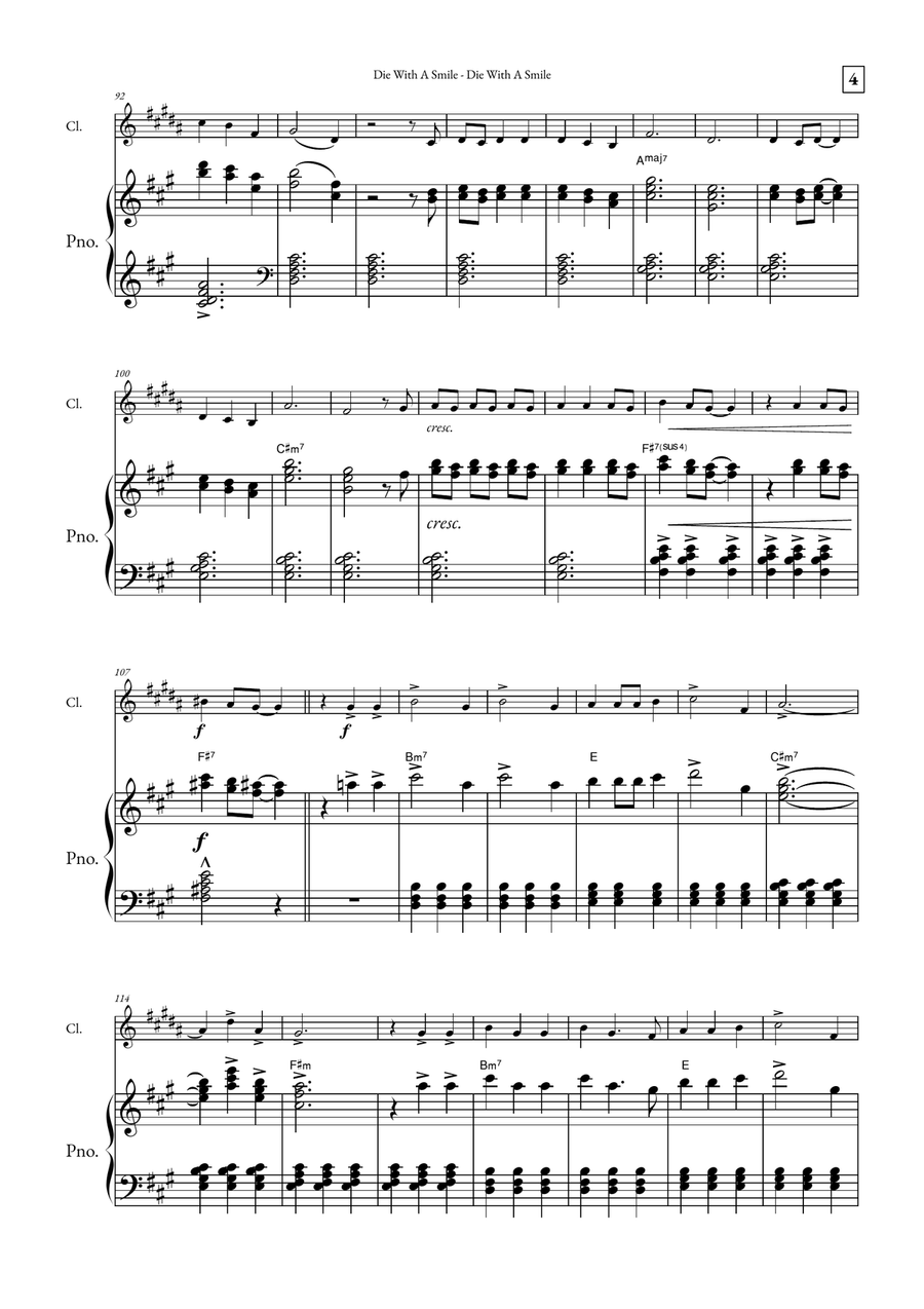 Die With A Smile B-Flat Clarinet scores gallery preview page 4