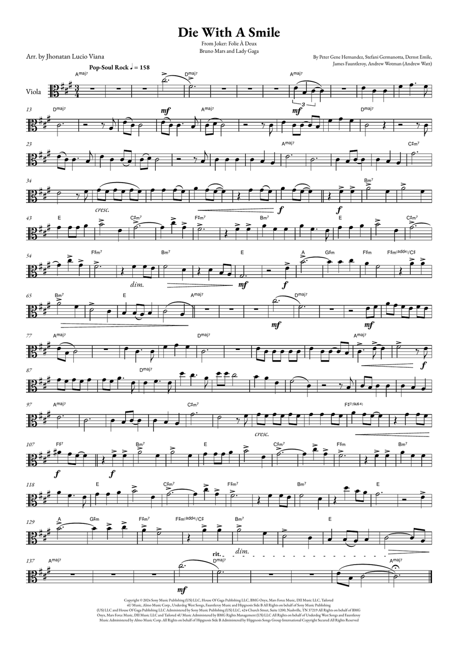 Die With A Smile Viola Solo scores gallery preview page 1