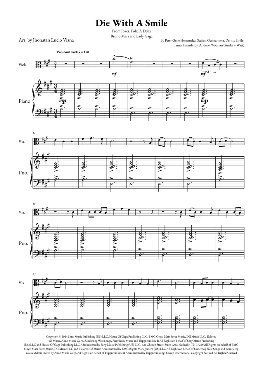 Die With A Smile Viola scores gallery preview page 1
