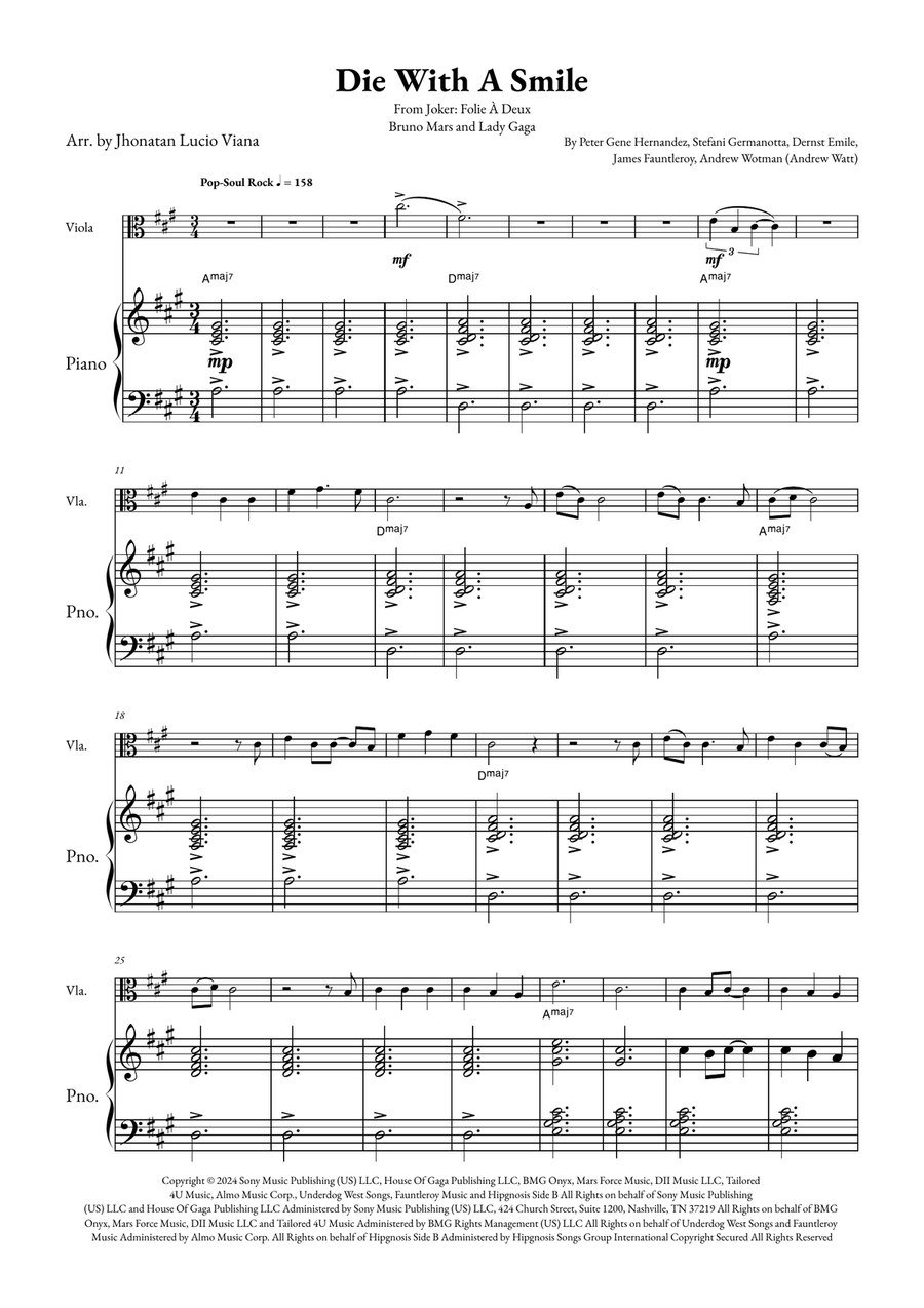 Die With A Smile Viola scores gallery preview page 1