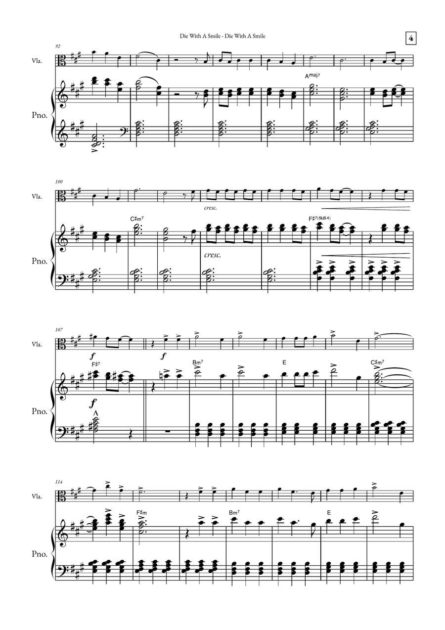 Die With A Smile Viola scores gallery preview page 4