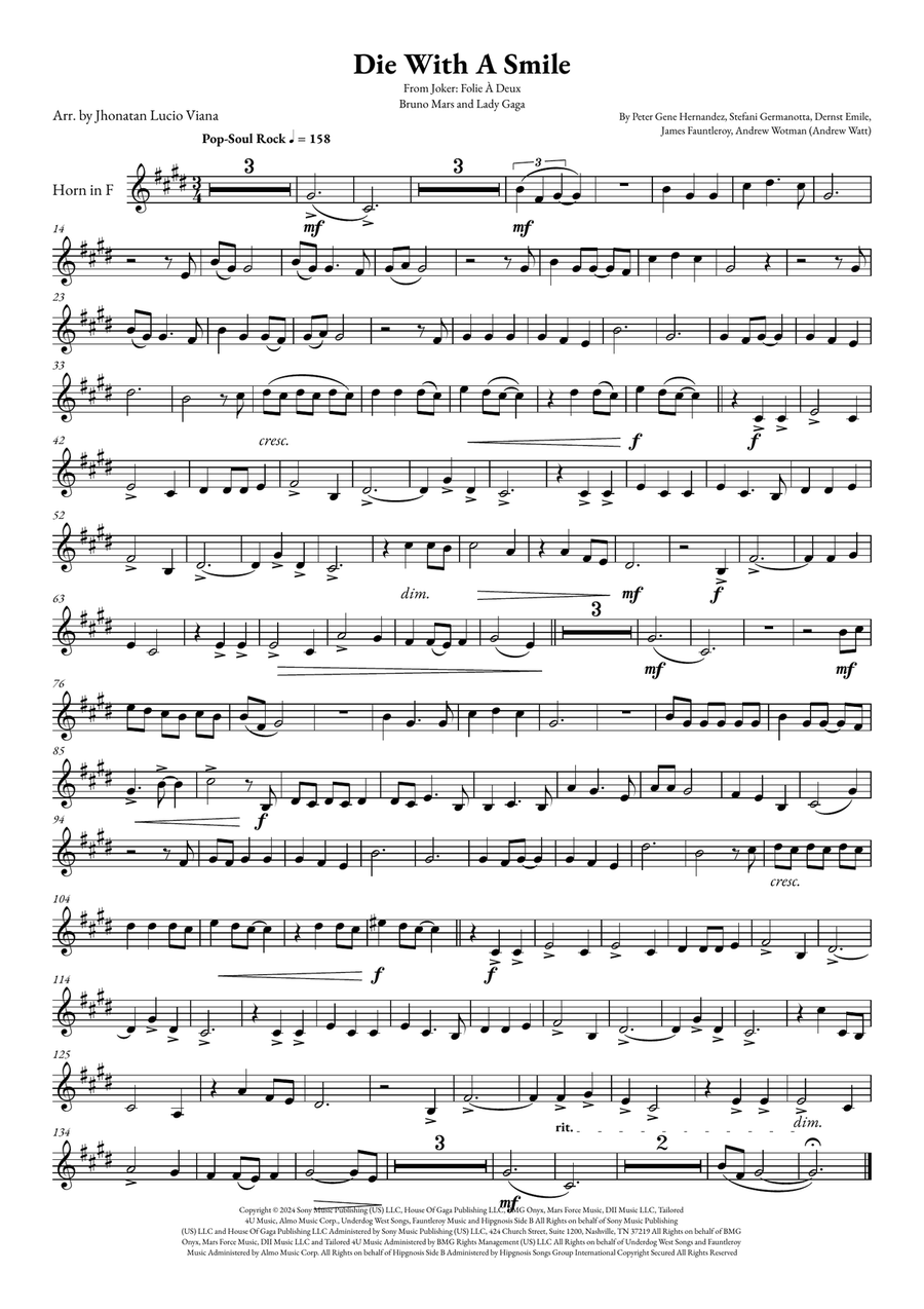 Die With A Smile Horn Solo scores gallery preview page 1