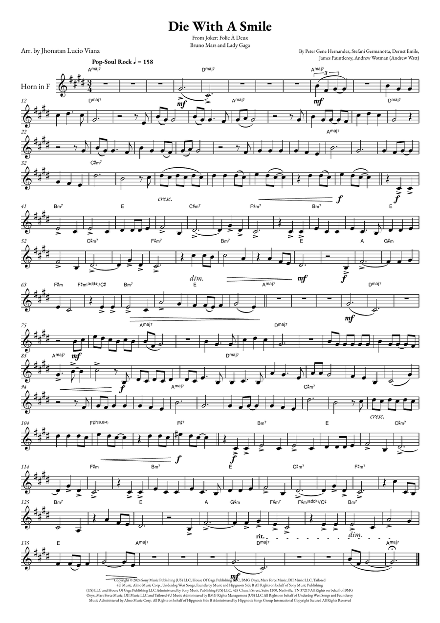Die With A Smile Horn Solo scores gallery preview page 1